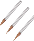 Three 4-flute carbide end mills with 10mm cutting length, silver shanks and copper tips, angled view.