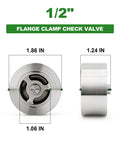 TAISHER 1/2 in 304 stainless steel flange clamp check valve, front and side views, backflow prevention.