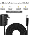 9V 500mA Guitar Pedal Power Supply For Most Effects Pedals AC Wall Charger With 5.5mm X 2.1mm Barrel Connector And Tip Negative 1.5m Cable Low Noise Interference Reduction For Smooth Pedalboard Power shown with cord and plug