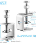Two 304 stainless steel mini C-clamps with wide jaws and 1-inch opening for metalworking/woodworking.
