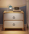 Wooden nightstand with 2 drawers featuring vintage drop ring drawer pulls in bronze zinc alloy, ideal for rustic or vintage decor.