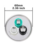 Top view of Dual Run Start Capacitor Fifty Plus Five Microfarad 370 440 Volt CBB65 showing terminals and 60mm diameter measurement.