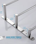 Stainless Steel 3-Tier Ladder Towel Rack With Wall Mount In Polished Chrome close-up showing mounting dimensions.