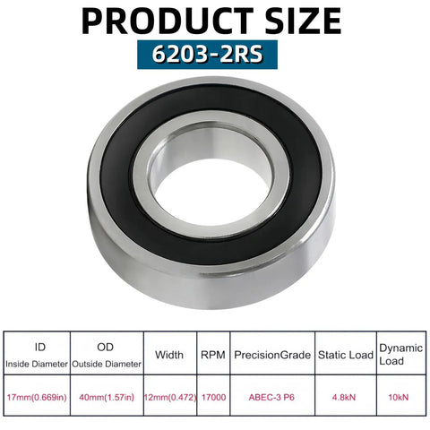 Deep Groove Ball Bearings 17x40x12mm Double Rubber Sealed 2RS Pre Lubed For Smooth Electric Motor Performance product size chart