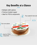 Desoldering Solder Wick Braid Tool With No Clean Flux Core For Electronic Repair 5ft Roll with key benefits displayed