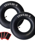 Two Heavy Duty Inner Tubes 15x6.00-6 for Lawn Mowers with TR-87 Bent Valve, Includes Repair Patches
