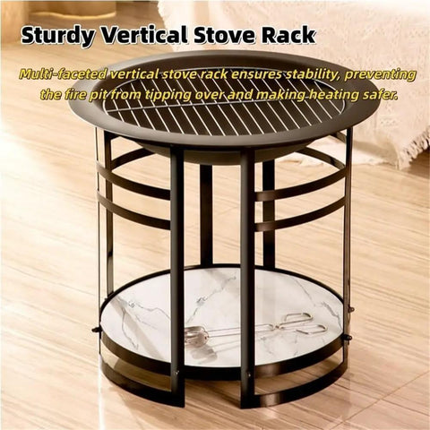 Image of a sturdy vertical stove rack, ideal for supporting a small cast iron heater in outdoor settings.