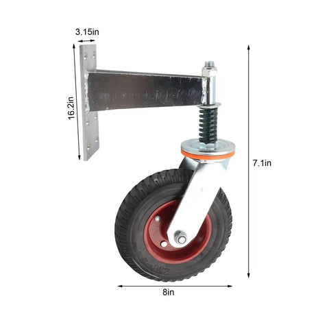 Heavy Duty Red Rubber Gate Caster Wheel Featuring Bounce Back Shock Spring And 600 Pound Load Rating For Seamless Universal Fence Glide System, 8in wheel size.