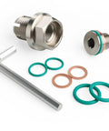 Oversize 1/2-20 Magnetic Piggyback Oil Drain Plug Kit with washers and tool, stainless steel, self-tapping thread repair system