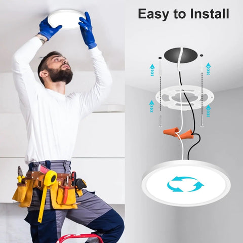 Installation of 7 Inch White LED Flush Mount Ceiling Light With Ultra Thin Round Panel, 15W 1500Lm, Color Temperature Adjustable