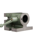 Side view of Workhorse 5C Horizontal And Vertical Angle Collet Fixture With Lever Open Close For Any Standard 5C Collet Dual Base Options.