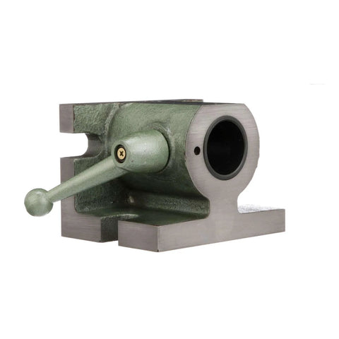 Side view of Workhorse 5C Horizontal And Vertical Angle Collet Fixture With Lever Open Close For Any Standard 5C Collet Dual Base Options.