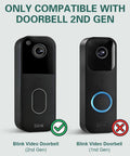 Image showing compatibility of Adjustable 45 Degree Wall Mount Bracket For 2025 Video Doorbell Gen 2 With Weather Cover Secure No Drill Installation Easy Screw Mount Full Sensor And Camera Access Black with Blink Video Doorbell 2nd Gen, not 1st Gen.