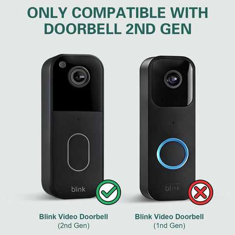 Image showing compatibility of Adjustable 45 Degree Wall Mount Bracket For 2025 Video Doorbell Gen 2 With Weather Cover Secure No Drill Installation Easy Screw Mount Full Sensor And Camera Access Black with Blink Video Doorbell 2nd Gen, not 1st Gen.