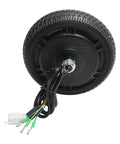 Black brushless hub motor wheel with 6.5-inch road tire and wiring harness