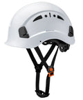 Side view of a Vented ABS Safety Helmet With Adjustable 6 Point Suspension For Construction Climbing And Industrial Work ANSI Z89.1 Compliant