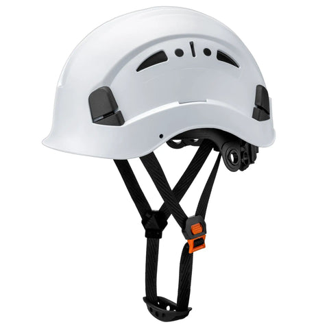 Side view of a Vented ABS Safety Helmet With Adjustable 6 Point Suspension For Construction Climbing And Industrial Work ANSI Z89.1 Compliant