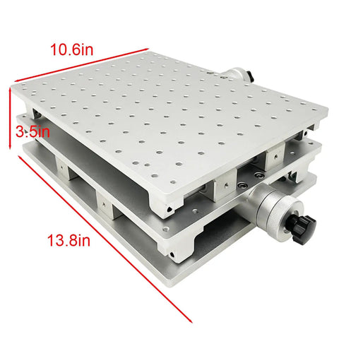 Built Tough Two Axis Moving Table For Laser Marking And Engraving Machine Portable XY Axis Workbench, aluminum alloy, side view.