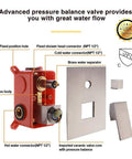 Rain Shower System With Handheld Spray, 10 Inch Wall Mounted Luxury Showerhead Set In Brushed Gold, pressure balance valve details