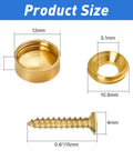 Product size details for 16 Pack Sweet Looking Brass Decorative Screw Caps And Covers Half Inch Vintage Hardware, showing dimensions of caps and screw.