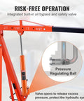 8 Ton Long Ram Hydraulic Electric Engine Hoist With Air Assisted Pump And Single Piston Manual Pump, showing built-in oil bypass and safety valve.