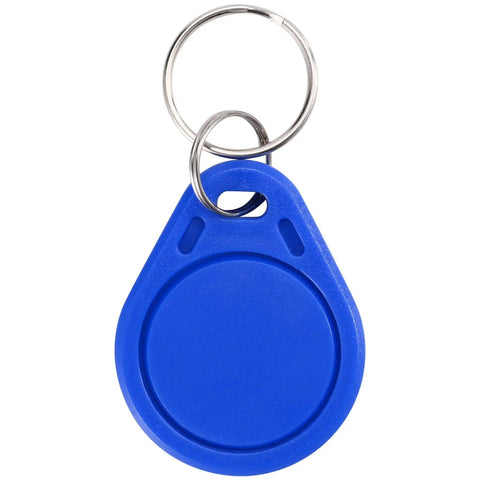 Close-up of blue key fob from 100 Pack 125KHz RFID Key Fobs For Door Access Control Read Only EM ID Cards With Unique Preprogrammed IDs