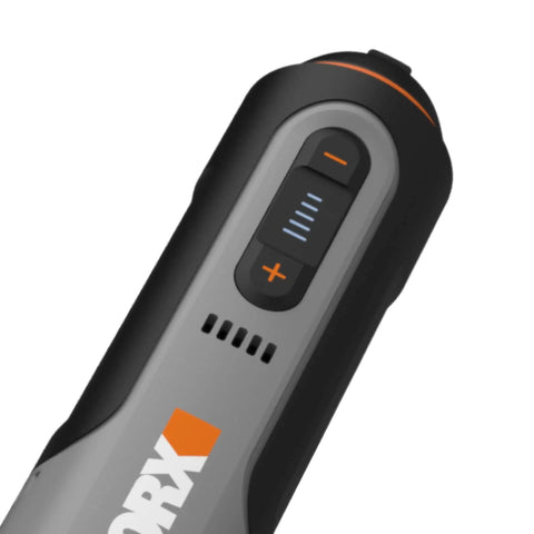 Close-up of 8V Cordless Rotary Tool With Internal Battery, Lightweight And Compact, brushless motor control panel and power settings.