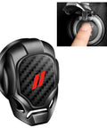 Carbon Fiber Aluminum Start Stop Button Cover For Dodge Challenger Charger Durango And GM Cars Dope Anti Scratch Engine Ignition Decor Easy Install Black And Durable displayed next to ignition switch in a car.