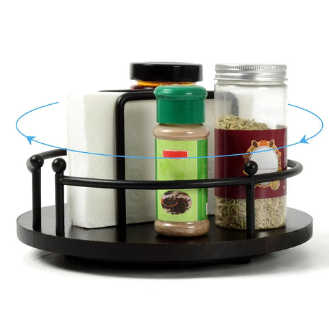 9-Inch Rotating Napkin Holder And Condiment Organizer With 360 Degree Lazy Susan Turntable, holding spices and napkins
