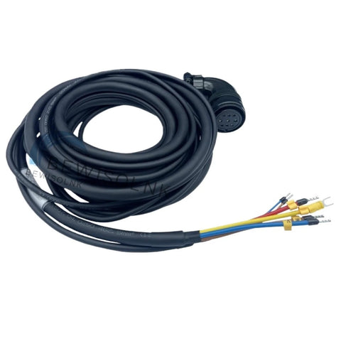 A2 Series servo motor brake cable, 20 m, black with circular multi-pin end and exposed colored wires.