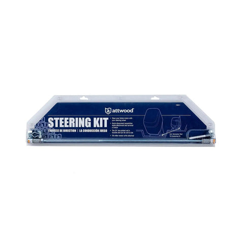 Outboard Kicker Motor Steering Kit With Steering Wheel Linkage, 24 Inch Zinc Plated Rod, Quick Disconnect Assemblies packaging