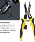 Heavy-Duty Carbon Steel Wire Stripper With Secure Non Slip Grip Electrician Crimping Pliers close-up showing cutting edges and ergonomic grips.