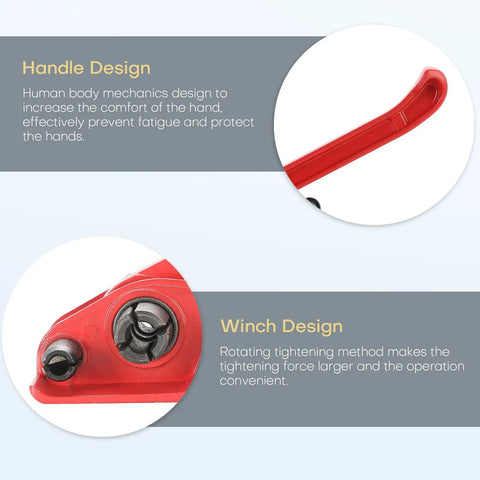 Close-up of the Heavy Duty Manual Poly Strapping Tensioner And Cutter Featuring Premium Hardened Steel handle and winch design details.