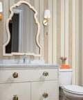 Rich Cream And Modern Gold Vinyl Wallcovering Boasts Subtle Leather Texture For Commercial Grade Heavy Duty Wear And Gets Custom Printed Just For You To Spark A Major Room Glow Up Today in elegant bathroom setup.