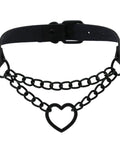 Dope Love Heart Choker Necklace Crafted From Thick Vinyl Leather Collar With Soft Plush Velvet Lining Adjusts Easily For Necks Up To Fifteen Inches stacked with chain detailing.