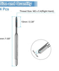 Heavy Duty Spiral Point Thread Taps 4 Pack Metric M2 X 0.4 H2 Accuracy TICN Coated Square Shank, dimensions and threading details.