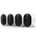 Front view of four 2K HDR Wireless Outdoor Security Camera System With No Hassle Swappable Battery, ideal for home surveillance.