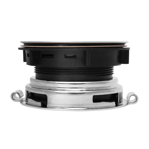 Side view of EZ Mount Garbage Disposal Sink Flange Kit With Splash Guard for Waste King, stainless steel, 4.5 inch diameter.