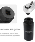 Pro Grade Oil Pressure Sensor Socket For Three Eighths Inch Drive Or One And One Eighth Inch Hex Wrench No Fuss Quick Swap For Removing And Installing Oil Sending Unit Heavy Duty Chrome Molybdenum Steel Black Finish.