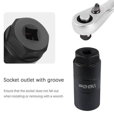 Pro Grade Oil Pressure Sensor Socket For Three Eighths Inch Drive Or One And One Eighth Inch Hex Wrench No Fuss Quick Swap For Removing And Installing Oil Sending Unit Heavy Duty Chrome Molybdenum Steel Black Finish.