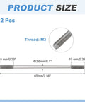 12 Pcs Silver Push Rods Connectors Linkage Set, M3 Threaded Rod, showing dimensions and material details.