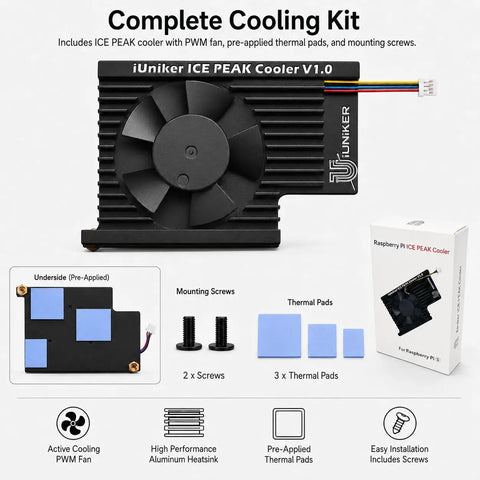 Keep Your Rig Ice Cold On Raspberry Pi Five Boards With This Quiet Active Cooler Featuring A Slim Aluminum Heatsink And Pre Applied Thermal Pads For Steady Chill On Four And Eight Gigabyte Sets During Heavy Computing Grinds.