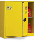 Zero Fuss 45 Gallon Flammable Liquids Safety Cabinet With Self Closing Sliding Doors And Beefy Dual Shelves for secure chemical storage.