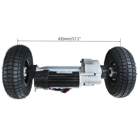 24V 180W Brushed Motor Transaxle Differential With 9 By 3.50 By 4 Inch 4 Ply Tire Wheel Set for Mobility Devices, side view
