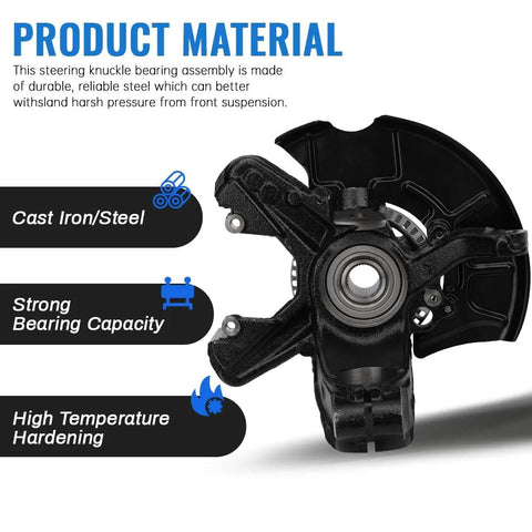 Front Left Wheel Hub Bearing And Steering Knuckle Assembly For VW Beetle Cabrio 2010 And Beetle 1998 To 2010 Golf 1999 To 2010 Jetta 1999 To 2005 Driver Side Replacement OEM Grade Heavy Duty Easy Install, focusing on cast iron material features.