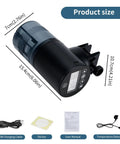 Rock Solid Automatic Fish Feeder With Nailed It Timing Accuracy And Rechargeable Battery For Home Aquariums And Backyard Ponds, showing dimensions and included accessories.