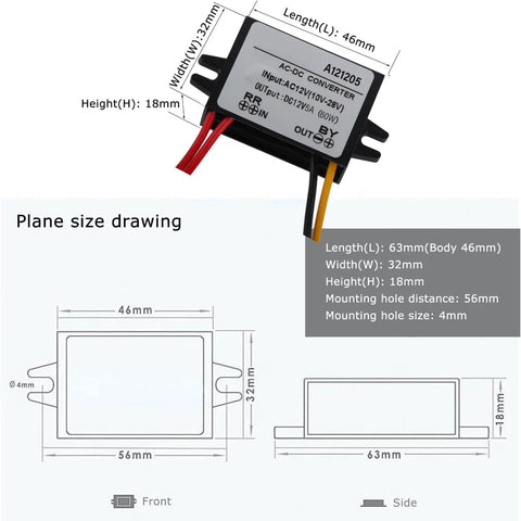 Badass Waterproof Step Down Voltage Converter AC DC Power Module With IP67 Sealing And Overload Protection Zero Hassle 12V Adapter size dimensions diagram