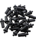 Top Shelf 30 Pack Of 25 Millimeter Black Spring Loaded Spacer Pins and Pivot Shafts for Heavy Duty Furniture Connectors No Fuss Cabinet Door Repair Parts, grouped black plastic pins.