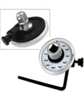 MASITE torque angle gauge with 1/2in drive, 360° dial; front view with adjustment knob, inset shows side view.