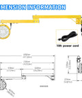 Tough As Nails 30W LED Loading Dock Light With 43 Inch Swivel Arm 3300 Lumen Blazing Output dimensions diagram with yellow arm and 10ft power cord.